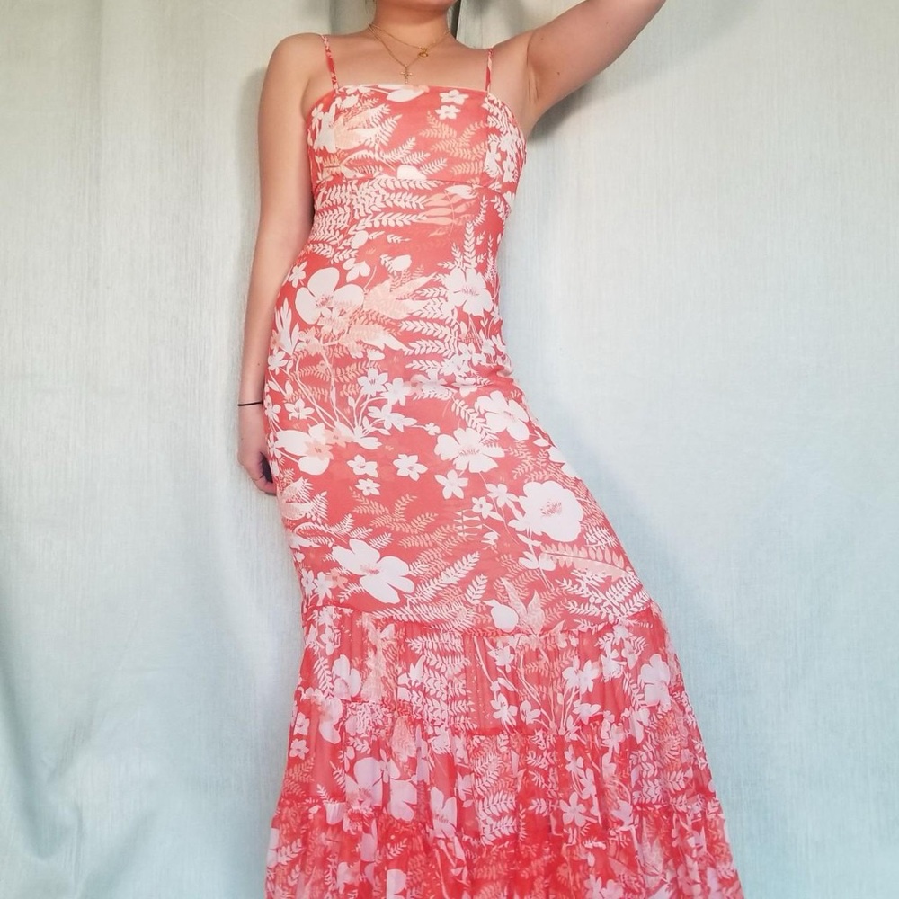 ANTHROPOLOGIE DELETTA Women's Silk Sleeveless Orange Floral Maxi Dress Sz 2